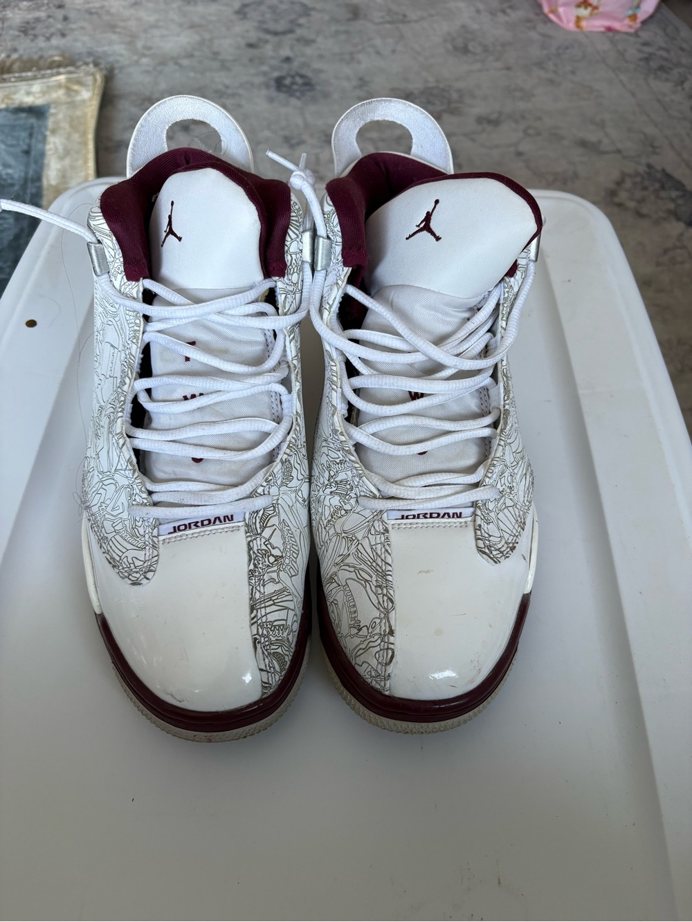 Jordan Kids White and Maroon Graphic Basketball Sneakers